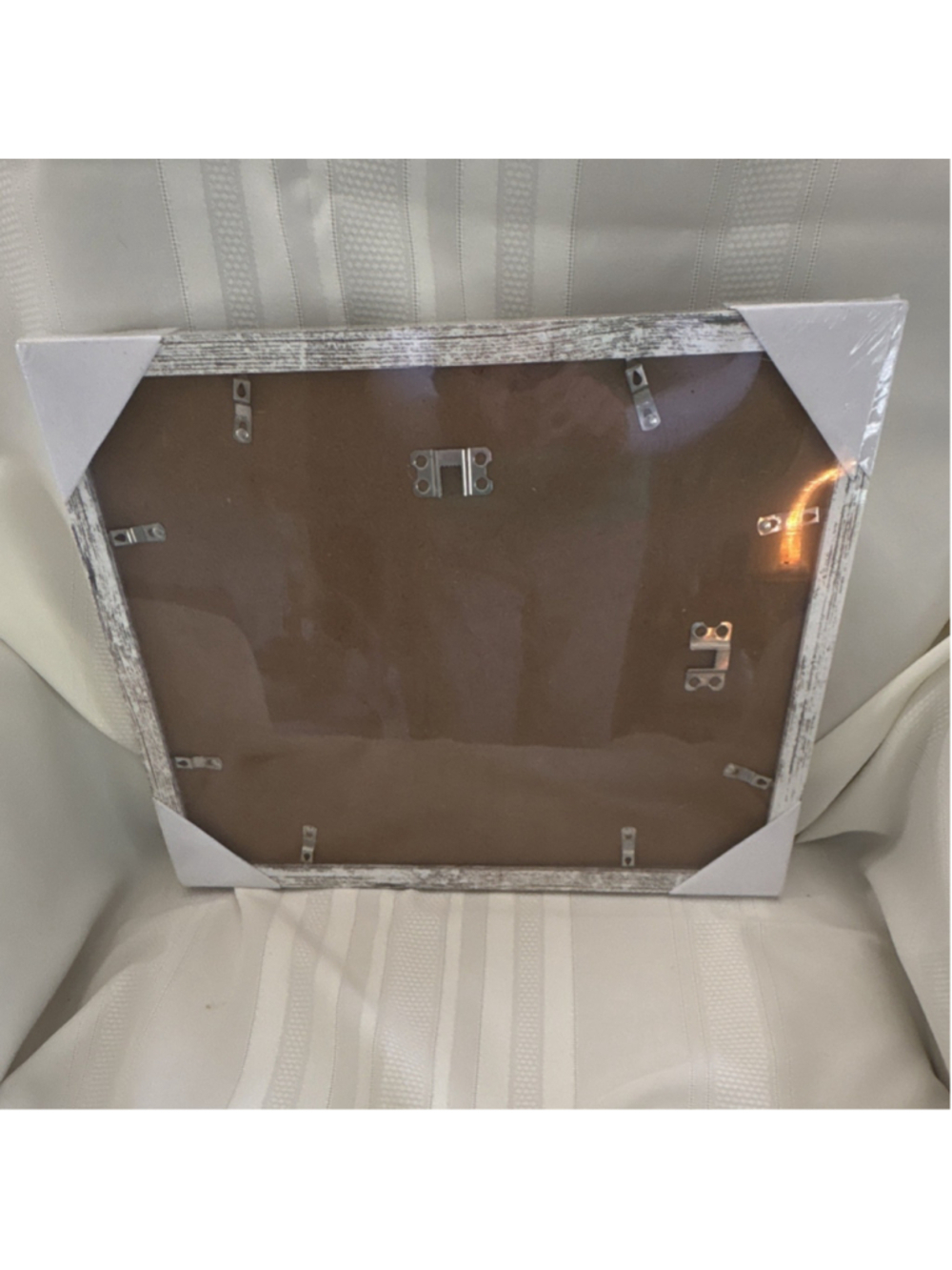 Wood Distressed White Brown Rectangle Hanging Photo Frame Vintage Matte